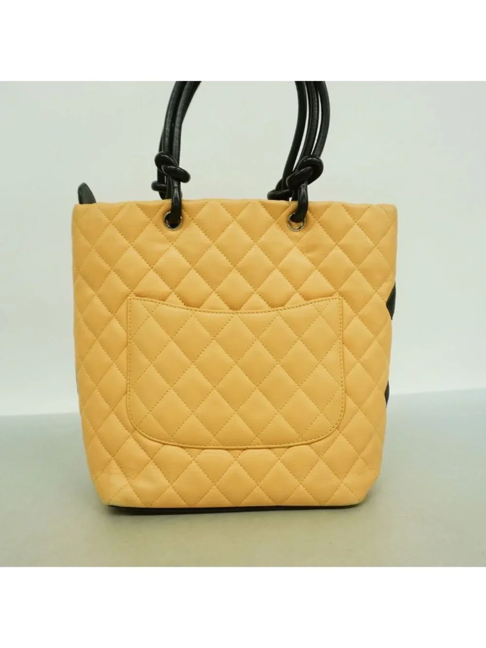 Chanel Tote Bag Cambon Lambskin Beige Black Silver